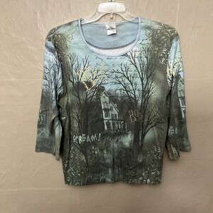 Studio Collections Teal‎ Green Gray XXL Boo T Shirt Halloween
